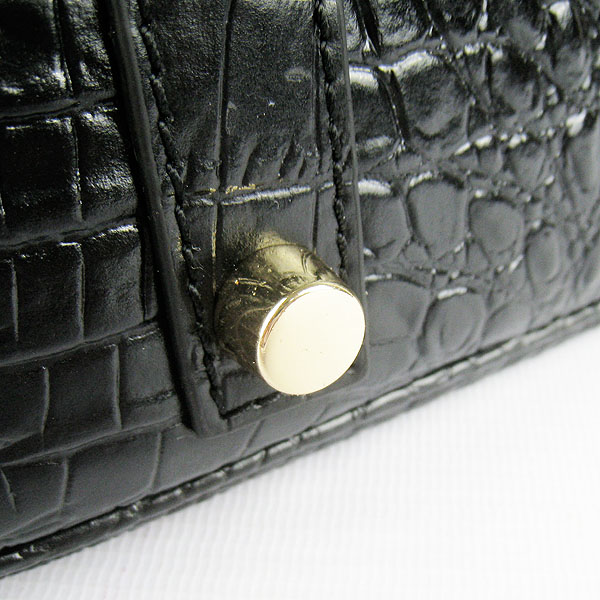 High Quality Fake Hermes Birkin 35CM Crocodile Head Veins Leather Bag Black 6089